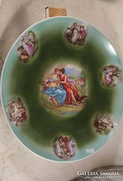 Antik barokk jelenetes nagyméretű porcelán falitányér 462