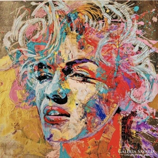 Marilyn Monroe portréja. Akril, vegyes technikával készült. Jó minőségű festékkel, és stúdió vászon.