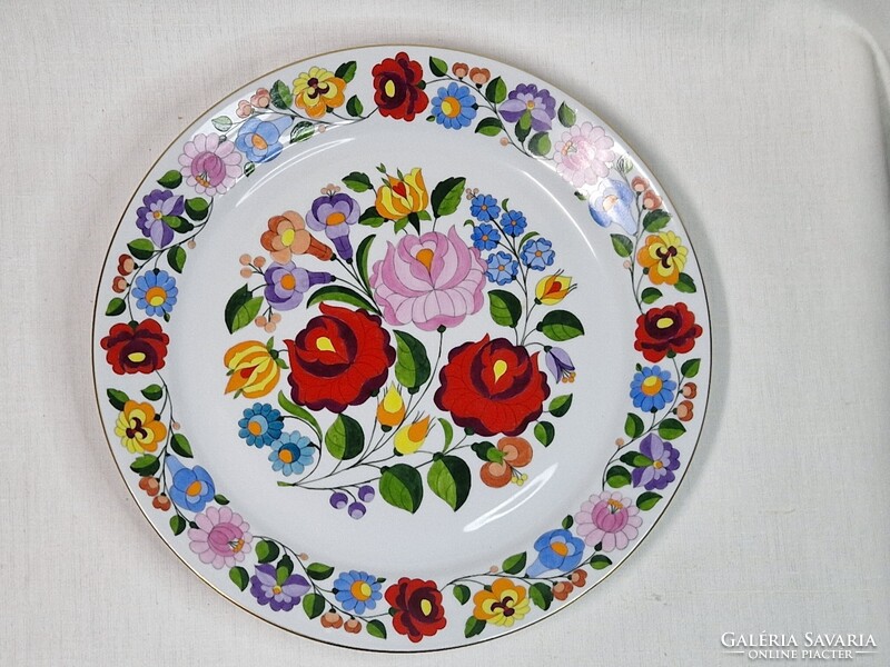 Kalocsai nagy méretű kézzel festett porcelán virág mintás tál vagy fali dísz hibátlan állapot 29 cm.