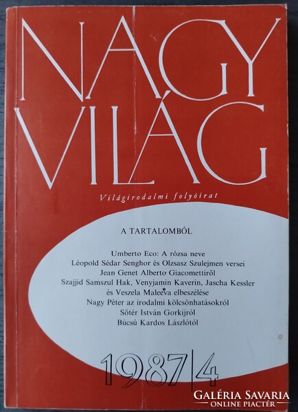 Nagyvilág világirodalmi folyóirat, 1987 6 db