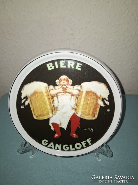 Ritka Híres  Biere Gangloff vintage sörös reklámtálca egy francia sörfőzdét hírdeti szép állapotban