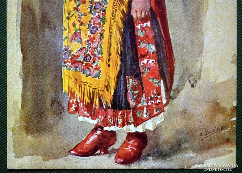 Jákótelki leány (Kalotaszeg) antik magyar népviselet  képeslap - Edvi Illés Aladár festménye után