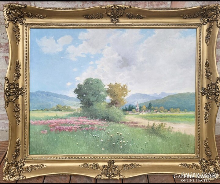 Zorkóczy Gyula virágos mező olajfestmény 123x97cm