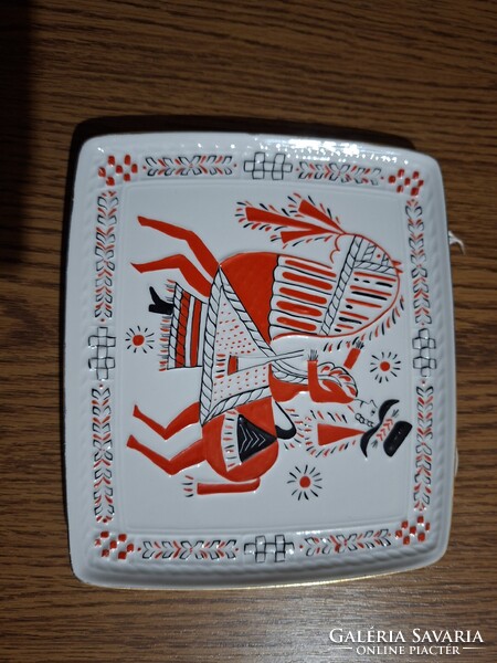 Hollóházi porcelán vadász jelenetes, lovas falidísz, falitányér. 19,6 cm. Hibátlan. Jelzett