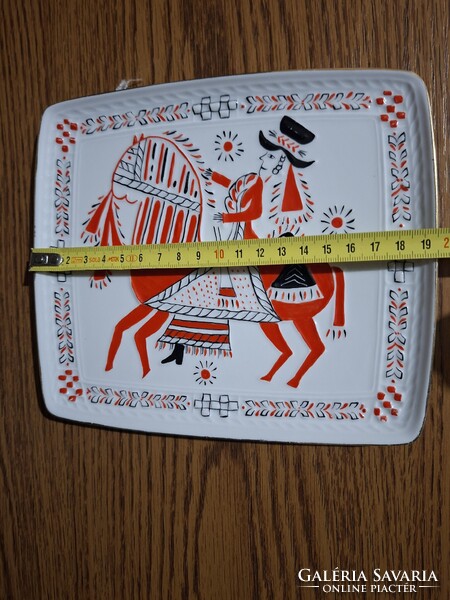 Hollóházi porcelán vadász jelenetes, lovas falidísz, falitányér. 19,6 cm. Hibátlan. Jelzett