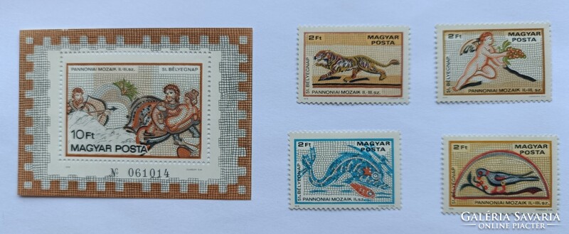1978 Magyar bélyeg – 51. Bélyegnap, Pannóniai mozaikok, teljes sor + blokk
