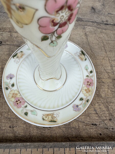 -AX682- Zsolnay pillangós porcelán gyertyatartó talpas asztali gyertya tartó kézzel festett
