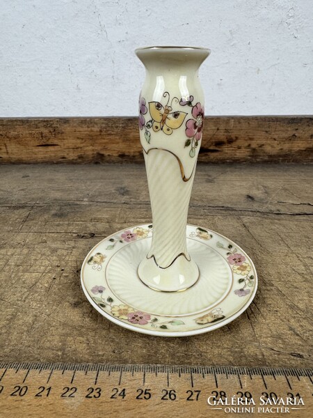 -AX682- Zsolnay pillangós porcelán gyertyatartó talpas asztali gyertya tartó kézzel festett