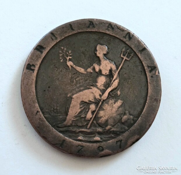 Ritka! Britannia III. György 1 Penny 1797.