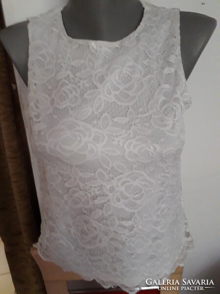 New Look White Stretch Lace Top, Size 38-40, Excellent Condition