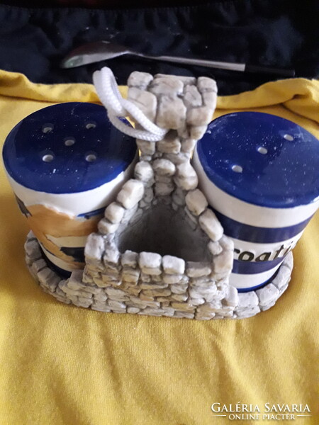 Asztali kerámia/porcelán feliratos só bors tartó hibátlan 11x8 cm.