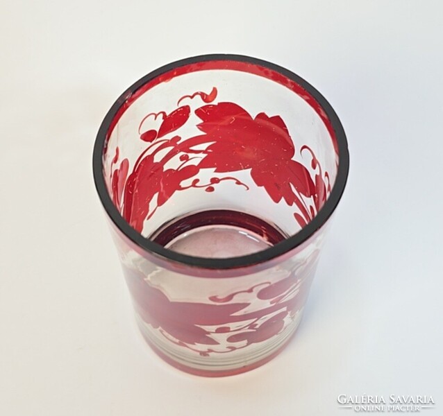 Hollóházi antique Biedermeier Burgundy stained glass glass / souvenir glass - from the 19th century.