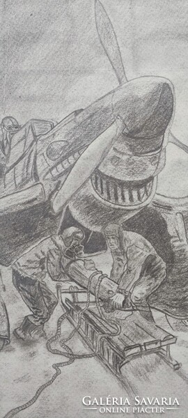 Junkers JU 87 (LUFTWAFFE). Original wartime charcoal drawing (1947)