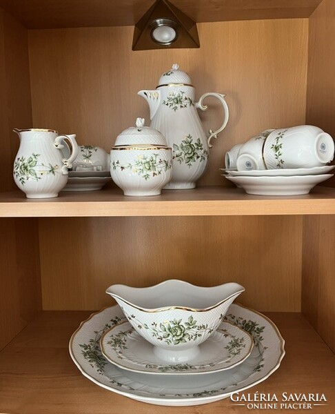 Hollóházi Porcelán Étkészlet - Erika 57 részes, 6 személyes, hibátlan, eredeti 1 db leves tál, - 18