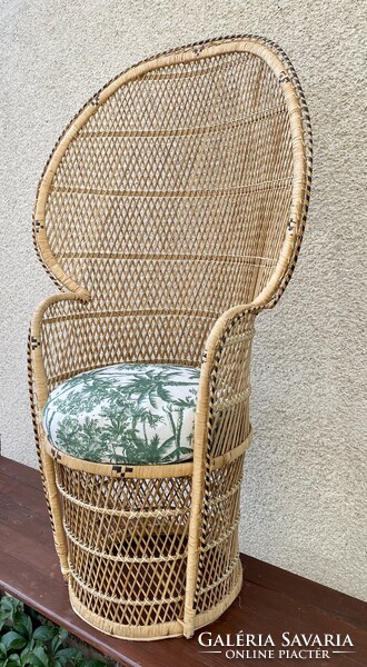 Vintage Pávafotel Boho Pávaszék Rattan Páva alakú Szék Nád Fotel Fonott Peacock Emmanuelle Chair