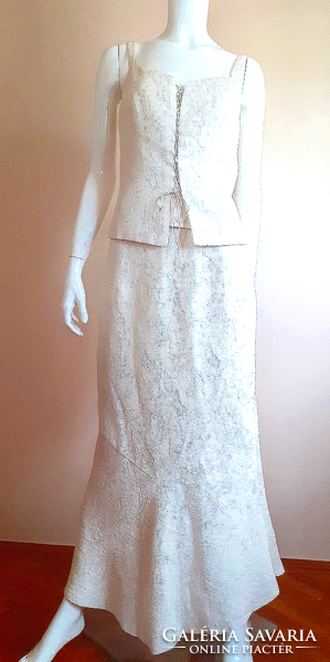Luxury Summer Women's Dress Suit with Silver Thread Embossed Pattern
