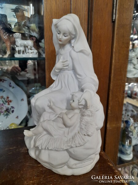 Art Deco Capodimonte Giuseppe Armani 1983 Florence Mária Jászolba Gyermekével Szobor. 22 cm.