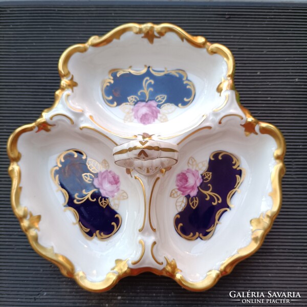 Jelzett Reichenbach "Echt Kobalt" 3-osztatú porcelán kínáló tál (GDR / NDK)