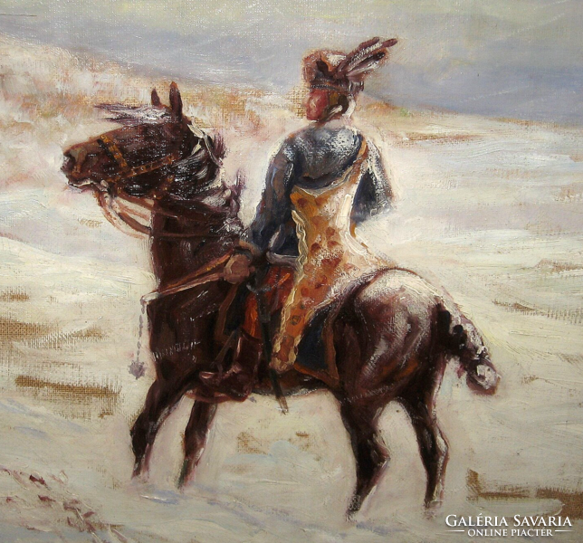 GARANTÁLTAN EREDETI CSODÁS KOLOZSVÁRY ENDRE / 1901-/: LOVAS KATONÁK A HÓBAN
