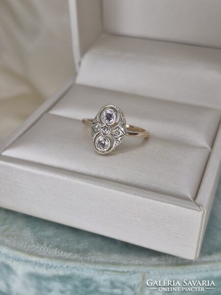Art deco antik arany gyűrű brillekkel cca 0.22 ct