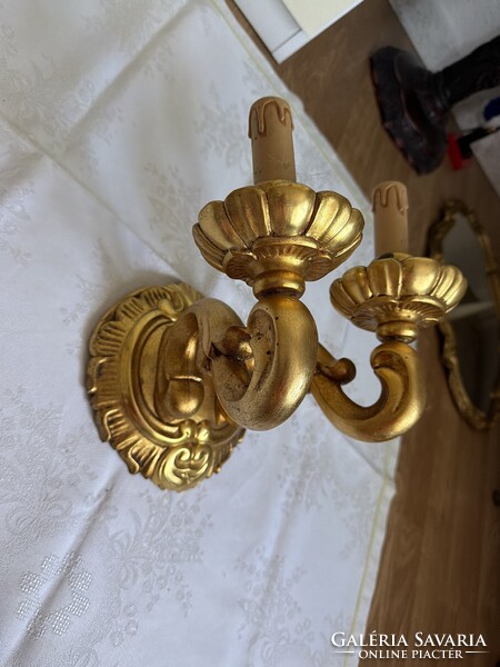 Unique Baroque Carved Wooden Double Candle Wall Sconce, Very Beautiful
