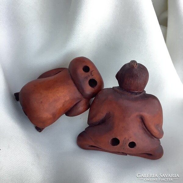 Akt szobor erotikus netsuke necuke japán Gésa Szamuráj shunga faragás fa miniatűr meztelen nő szex