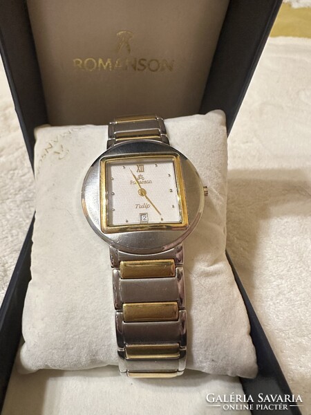 Romanson Tulip retro/vintage karcmentes női karóra (Zafír üveg, 23K aranyozás) + Gyári doboz