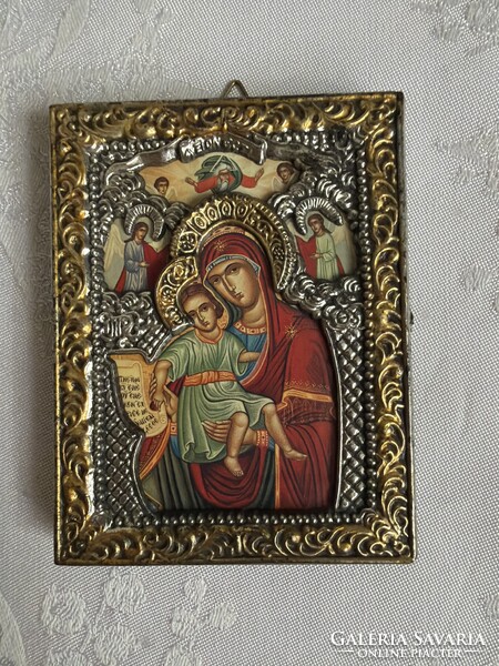 Nagyon szép ikon kicsi ezüst arany színű rátett díszitéssel.