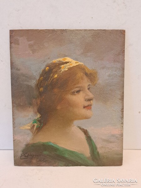 Pállya Celesztin (1864–1948), női portré, Olaj, fa festmény, jelzett , eredeti korabeli keret