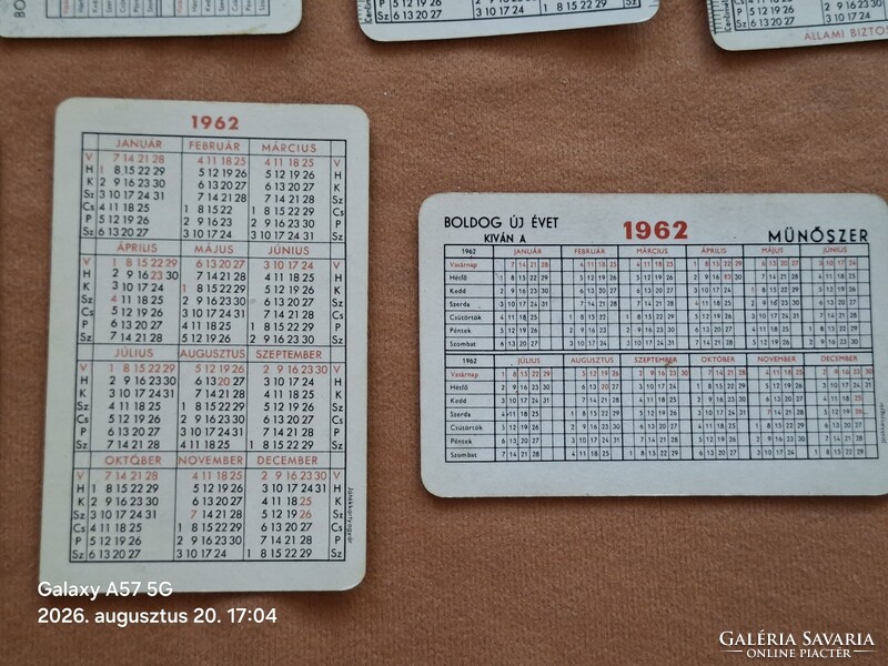Kártyanaptár 1962 évek !  11 db  ! 1500 ft/ db !
