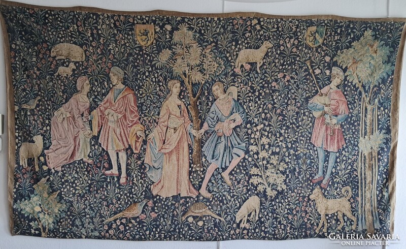 Nagy méretű, vastag vintage falikárpit – Középkori jelenet (165x100 cm)