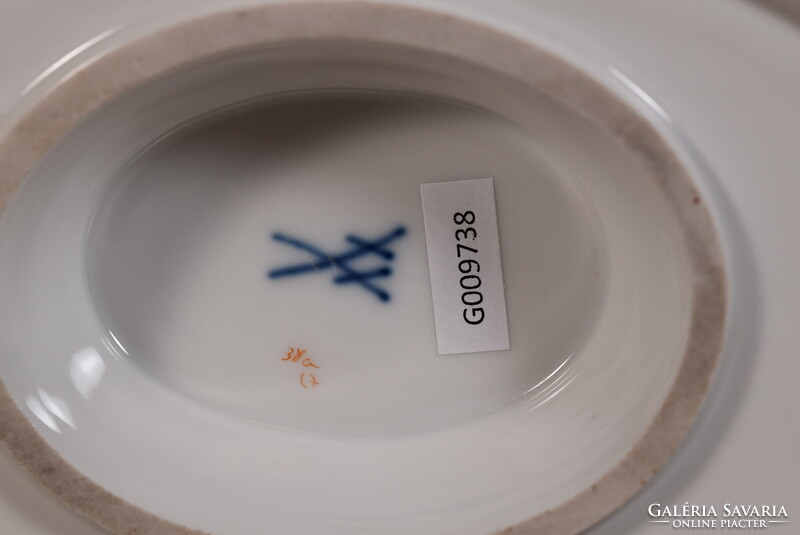 Meissen porcelán mártásos tál alátéttel Sauciere Blumen relief virágfestés Németország 1930