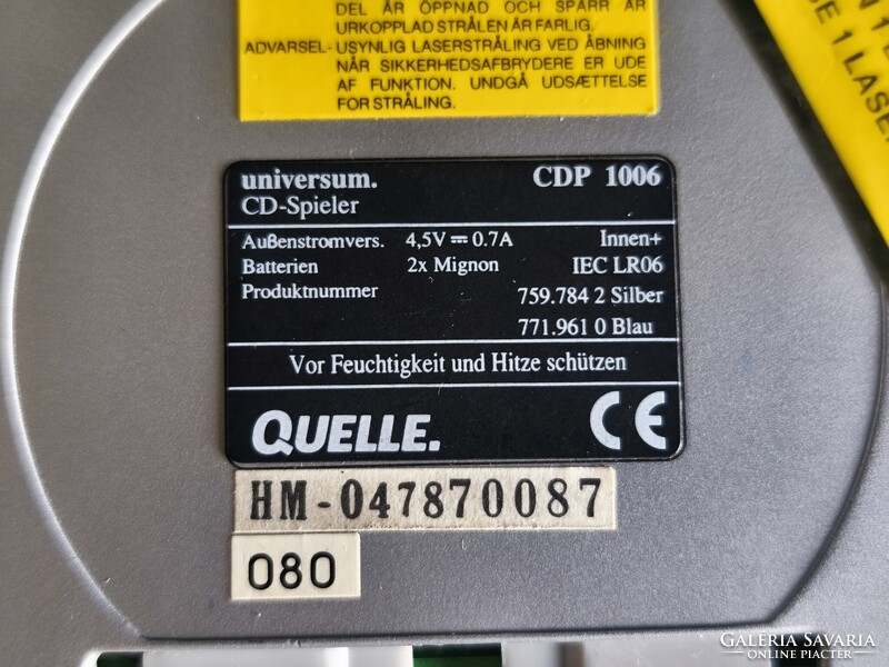 Universum CDP 1006 Discman (2000 körül) – hibás, nem kapcsol be, alkatrésznek