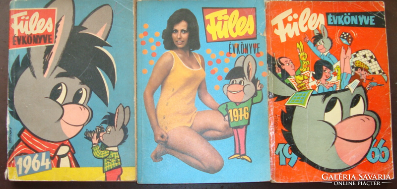 1964-76-66 - 3 Füles évkönyv Sebők, Korcsmáros, Endrődy, Biai Föglein stb. képregényekkel