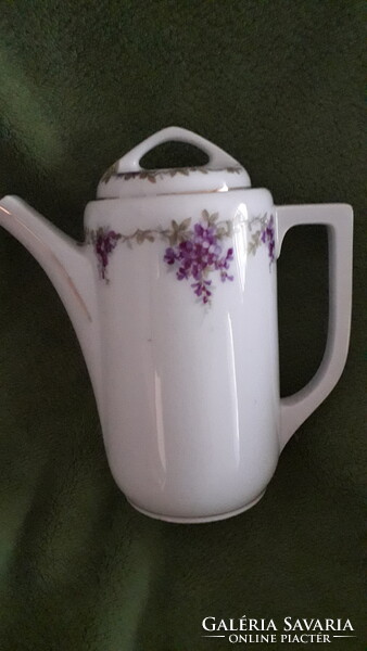 Porcelán ibolyás fehér fedeles kanna kiöntő számozott 18x16 cm. hibátlan régi