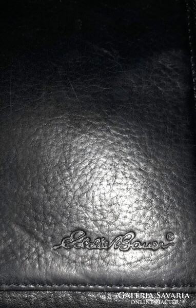 Minőségi férfi EDDIE BAUER fekete bőr válltáska / pénztárca réz zippzárral csattal JÓ ÁLLAPOTBAN