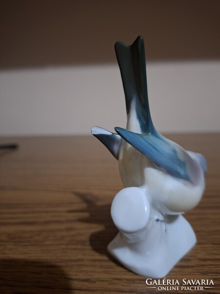 Zsolnay porcelán cinke, cinege, madár. Jelzett