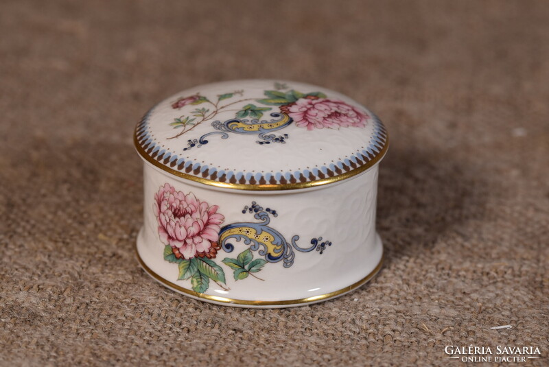 Crown Staffordshire Chelsea porcelán doboz virágok aranyozás Anglia csontporcelán
