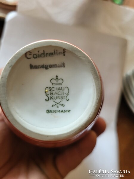 Ritka Schaubach Kunst vörös sárkányos porcelán váza – 16 cm, hibátlan!