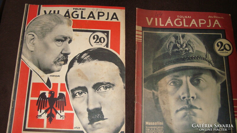 2 Tolnai Világlapja a címlapokon Hitler, Hindenburg, Mussolini