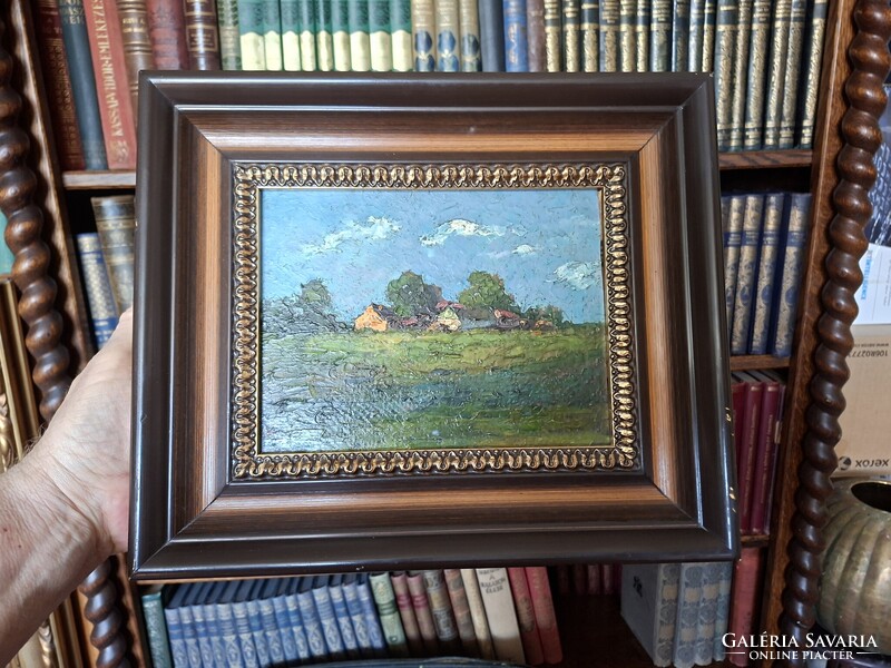 NEM AZONOSITOTT magyar festő  o/fr FALUVÉGE TÁJKÉP    31x25---21X16cm