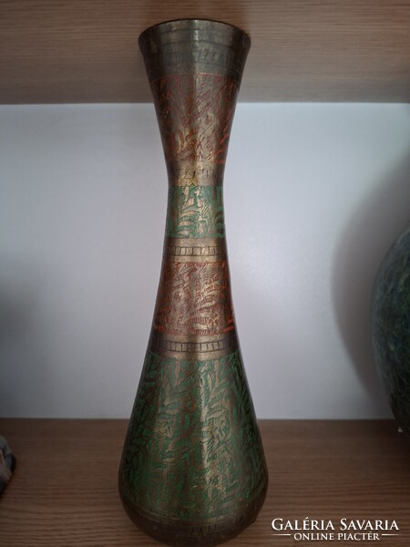 Painted copper vase 25 cm tall