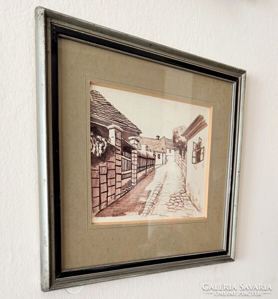 Tabán, Holdvilág utca – Szignózott tusrajz / grafika (23x18 cm)