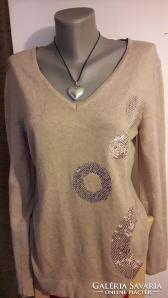 Piere Cardin beige glitter stretchy long sleeve top