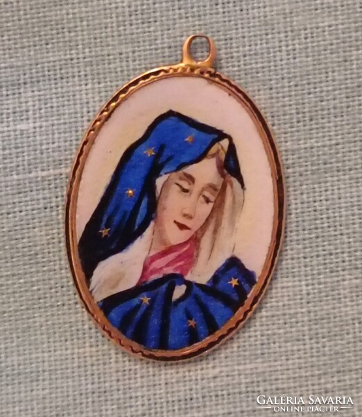 Antik Szűz Mária (Madonka) porcelán medál.