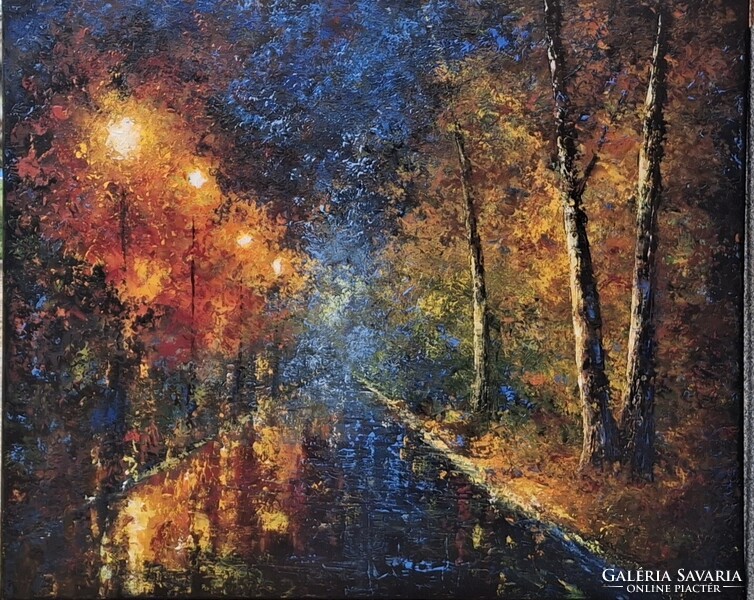Károlyi Katalin-"Aranyló este"50x60-as olajfestmény feszített vásznon, keretezést nem igényel!