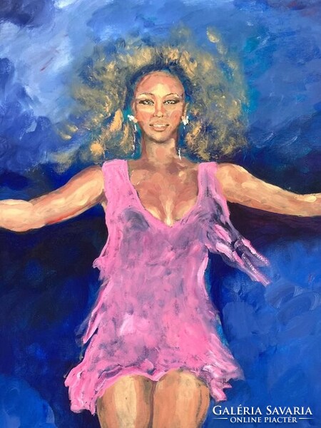 Beyoncé nagyméretű festmény - Anke Brokstra (1940-2021) Nagyméretű Beyoncé festmény 150x200 cm