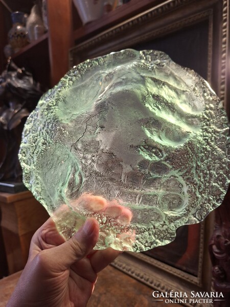 Hollóházi Glass Plate with Tenyér Imprint circa 1980