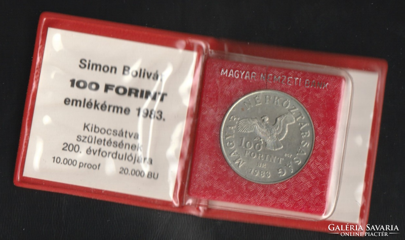 100 Forint 1983 Simon Bolivar réz-nikkel emlékérem Tárolóban, certifikációval.