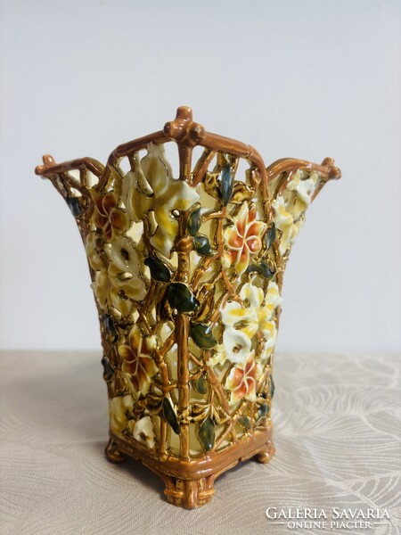 Zsolnay pierced vase from the bamboo series circa 1890